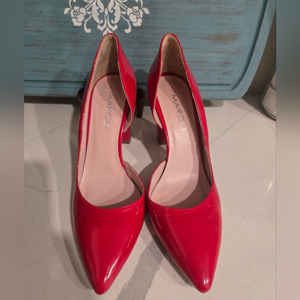 Marco Red Patent Leather Block Heel Pumps Size 38 (US 7.5–8)
